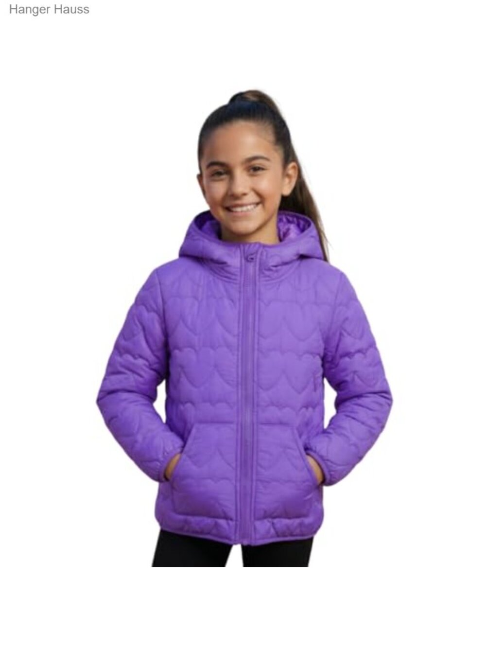 Lightweight Heart Quilted Cotton Puffer Jacket Girls Zip Up Hooded Coat
